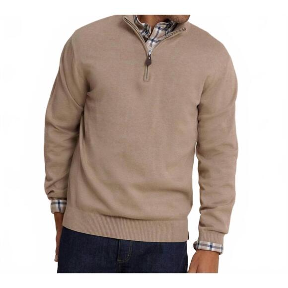 NEW SOUTHERN TIDE whitehaven quarter zip sweater in sandstone khaki